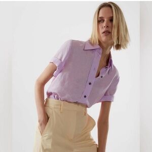 COS Lilac Purple 100% Eco Friendly Linen Short Sleeve Button Down Shirt Size 4